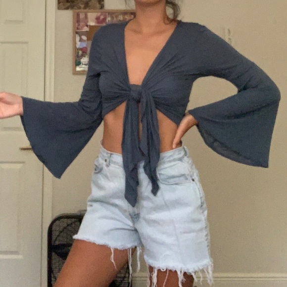 Decree Tops - Boho Blue bell sleeve Wrap top / cardigan